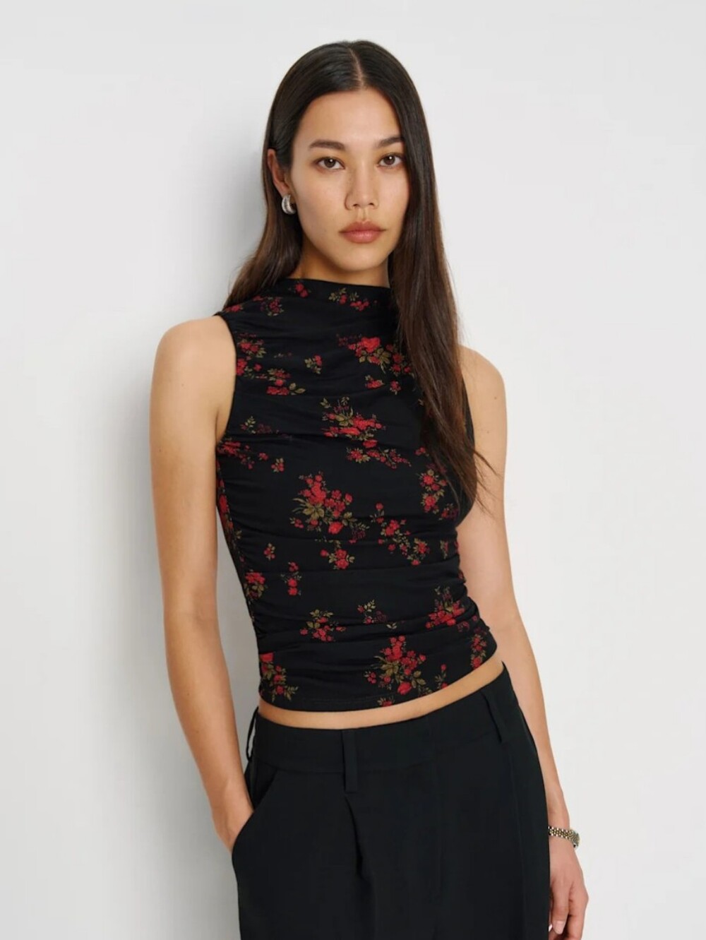 Reformation Marlo Knit Floral Mock Neck Top XS